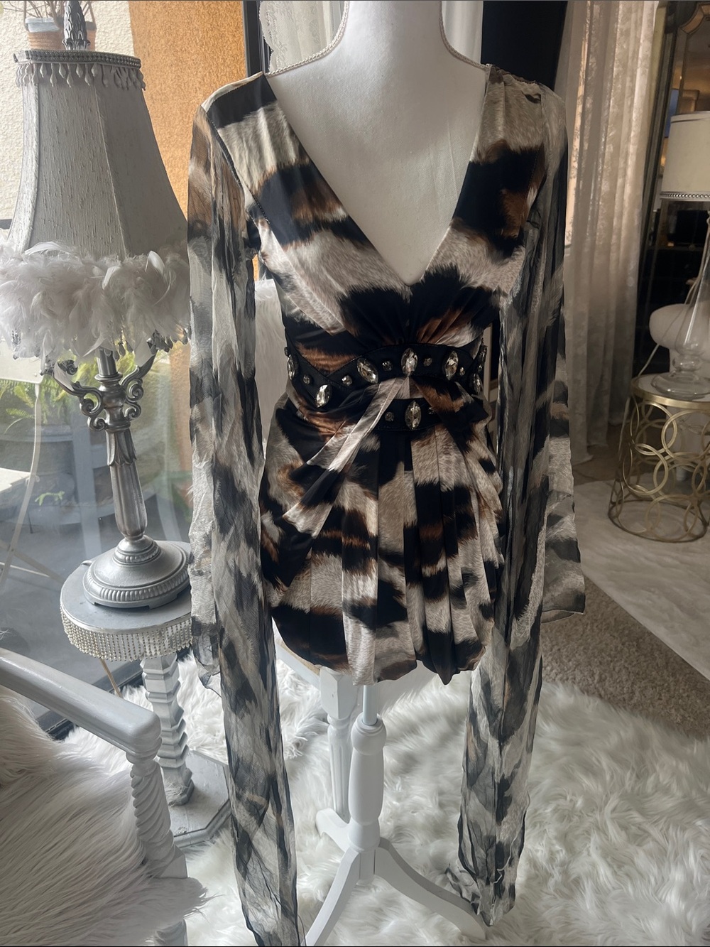 Women's Abstract Animal-Print Mini Dress in Black and Brown